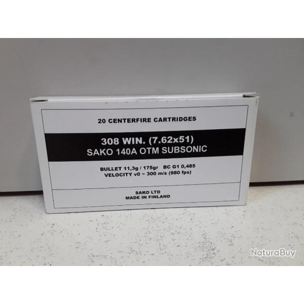 x20 balles Sako SUBSONIQUE  cal.308win 175gr