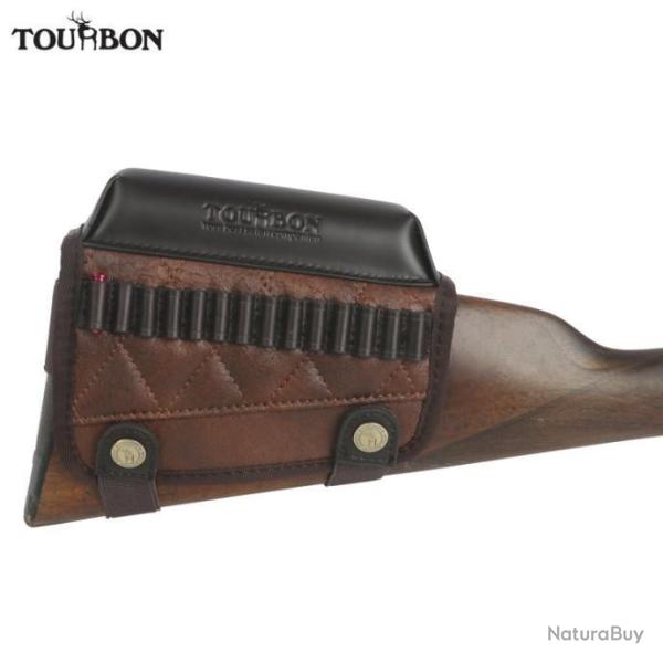 Busc Pochette Repos de Joue TOURBON + Cartouchi�re 14 Balles 22 LR - 17 HMR - Cuir Universel Crosse