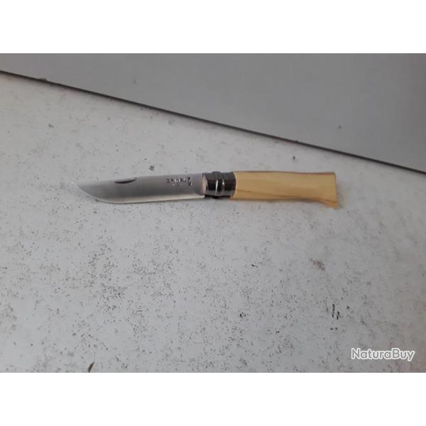 9809 COUTEAU PLIANT OPINEL N8 MANCHE BOIS D  OLIVIER LAME INOX  NEUF