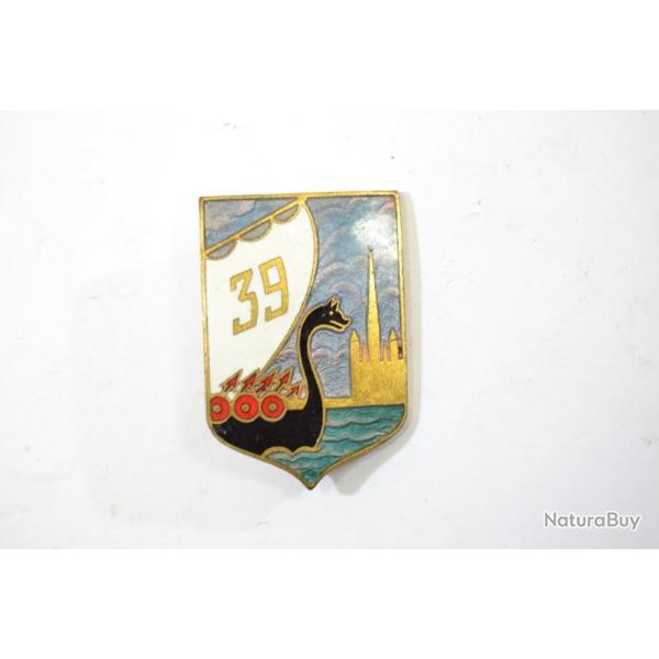 Insigne 39e R�giment d'Infanterie, 39 RI, Drago G1947 �mail, ciel gris bleu clair