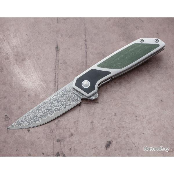 Couteau Begg Knives Diamici Black/Green Manche G-10 Lame Damas IKBS Linerlock Clip BG015M