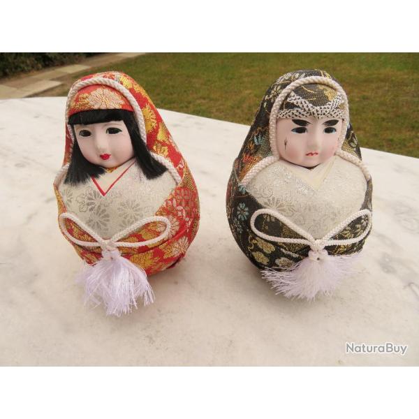 VINTAGE - Deux figurines traditionnel japonaise r�alis� artisanalement a la main au Japon (XX�)