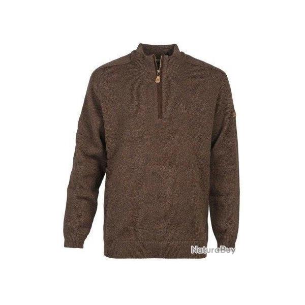 Pull chasse col zipp� marron brod� PERCUSSION