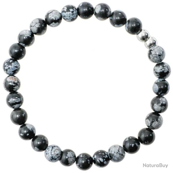 Bracelet en obsidienne neige - Perles rondes 6 mm