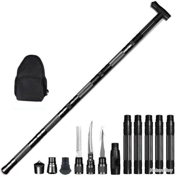 Bâton De Randonnée Multifonction Tactique - Aluminium Réglable 20-106cm - Marque Blue Guard - Neuf