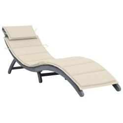 Transat chaise longue bain de soleil lit de jardin terrasse meuble d'ext&eacute;rieur avec coussin gris bo