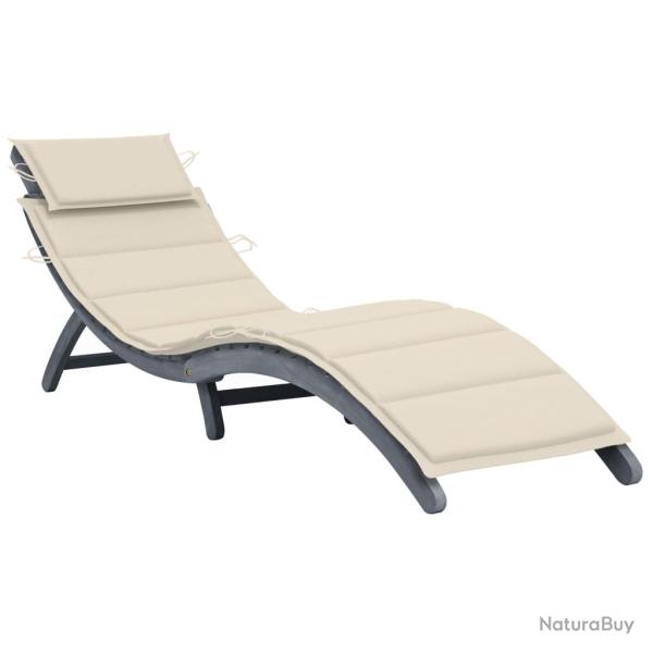 Transat chaise longue bain de soleil lit de jardin terrasse meuble d'ext�rieur avec coussin gris bo
