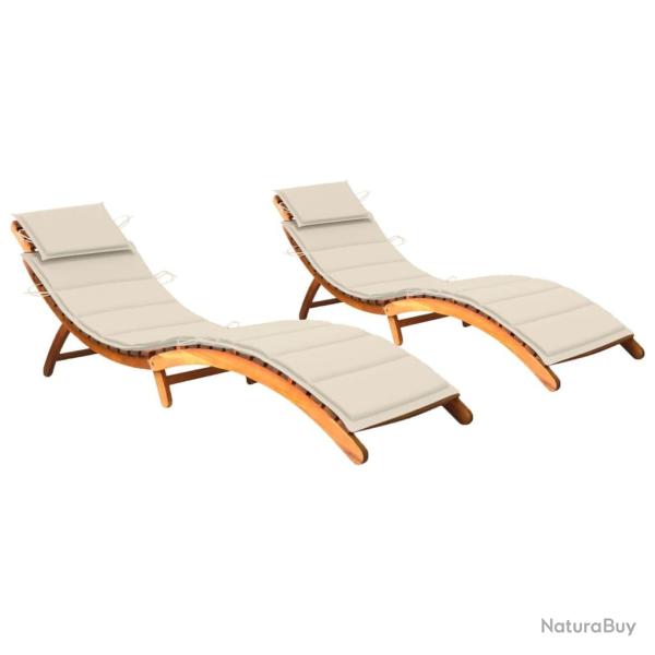 Lot de 2 transats chaise longue bain de soleil lit de jardin terrasse meuble d'ext�rieur avec couss