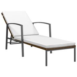 Transat chaise longue bain de soleil lit de jardin terrasse meuble d'ext&eacute;rieur avec coussin r&eacute;sine