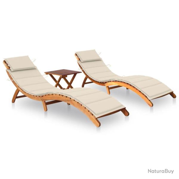 Lot de 2 transats chaise longue bain de soleil lit de jardin terrasse meuble d'ext�rieur avec table