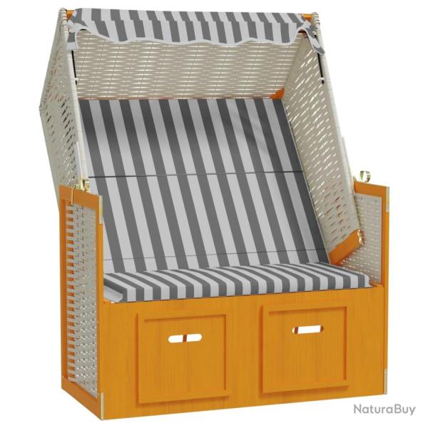 Strandkorb avec auvent r�sine tress�e et bois solide blanc gris 02_0012167