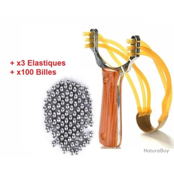 Fronde Lance-Pierre 3 Elastique + 100 Billes Slingshot Ultra Puissante Chasse LIVRAISON OFFERTE
