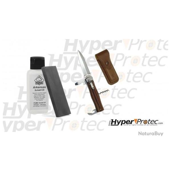 Pack fte des pres Couteau automatique Mikov Predator cocobolo avec tui cuir et kit d'entretien