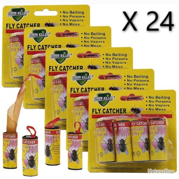 24 x Piges Attrape Mouche Moustiques Collants Papier Tue Mouches GREEN KILLER