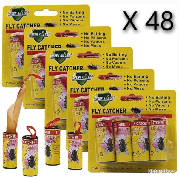 48 x Pi�ges Attrape Mouche Moustiques Collants Papier Tue Mouches GREEN KILLER