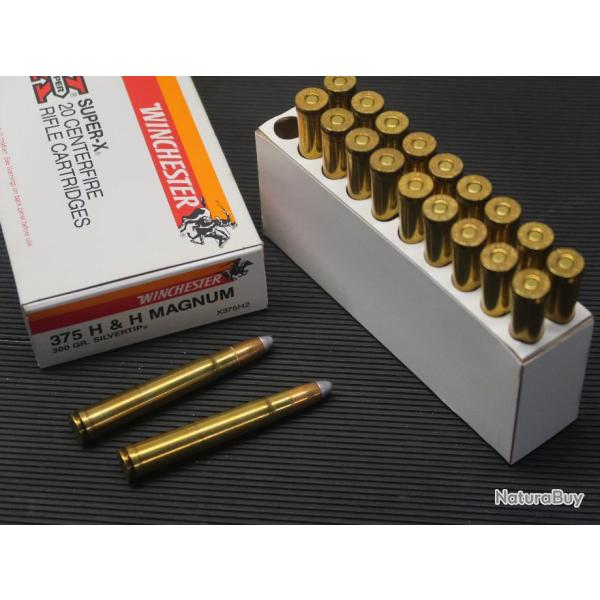 20 Cartouches neuves 375 Holland Holland magnum 300 grains Silvertip Winchester REF JEAN