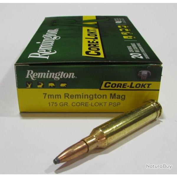 1 boite 20 cartouches calibre 7MM Remington Magnum, remington core lokt 175grs