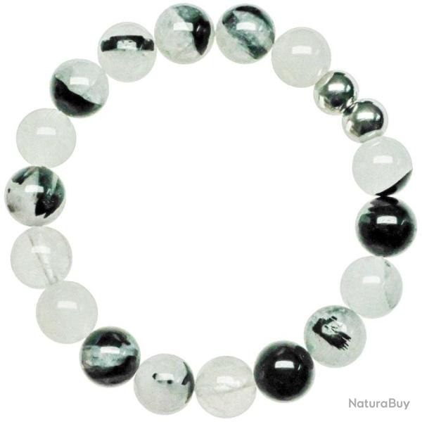 Bracelet en quartz tourmaline - Perles rondes 10 mm