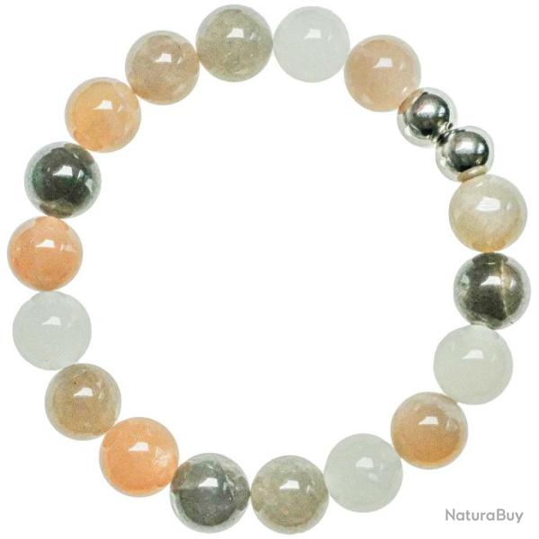Bracelet en pierre de lune orang�e - Perles rondes 10 mm