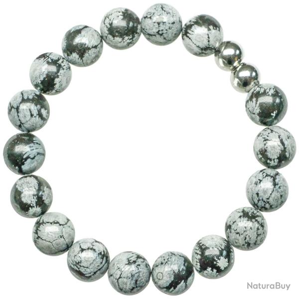 Bracelet en obsidienne neige - Perles rondes 10 mm