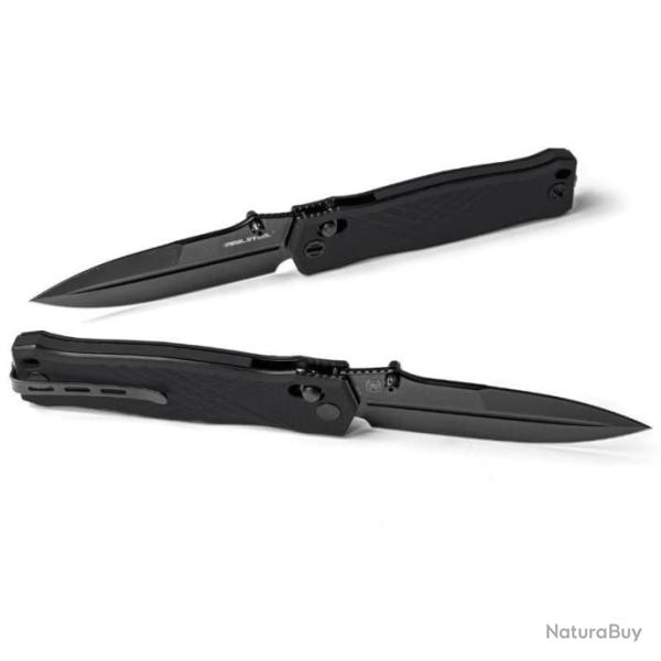 Couteau Real Steel Muninn Black Lame Acier VG-10 Spear Point Manche G10 Slide Lock Clip RS7752B