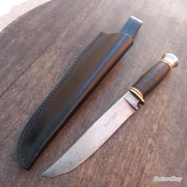 Ancien Couteau de Chasse SABATIER avec �tui en cuir Manche en Cuir