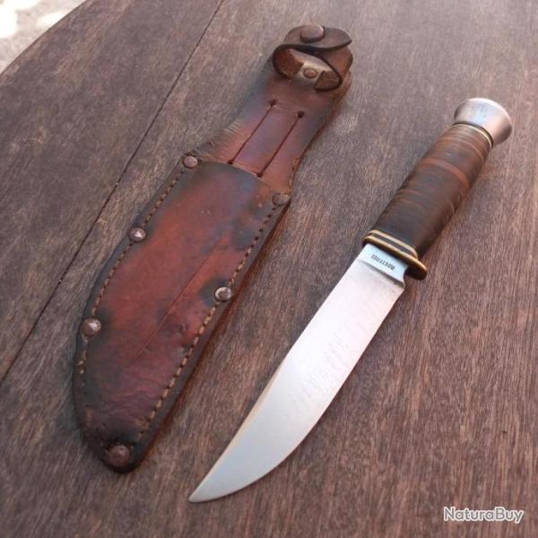 Ancien Couteau de Chasse Allemand Manche en Cuir avec �tui en cuir
