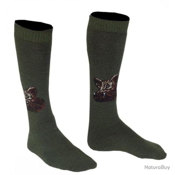 CHAUSSETTES SOMLYS BRODERIE SANGLIER 074 , T:46. Lot de 2 paires.