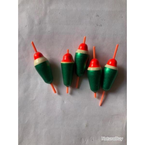5 flotteur 3 cm 2  gr environ rouge  vert fixe p�che truite  occasion ( flottex)