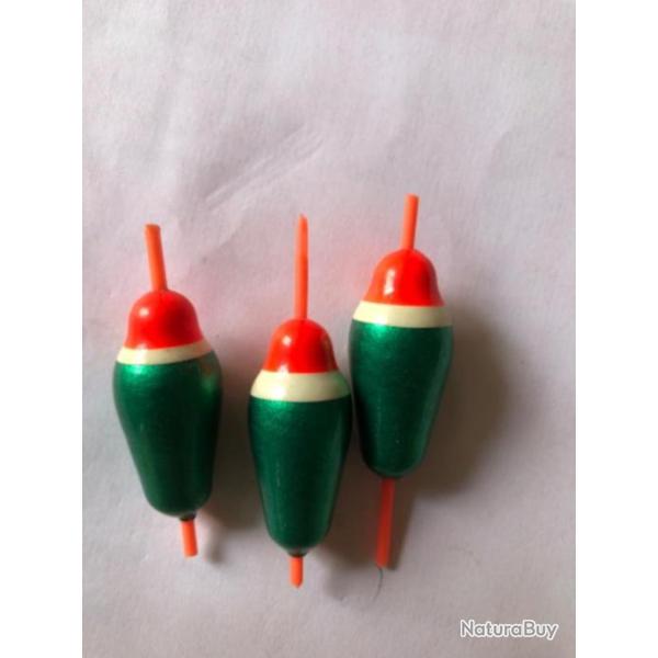 3 flotteur 3 cm 2  gr environ rouge  vert fixe p�che truite  occasion ( flottex)