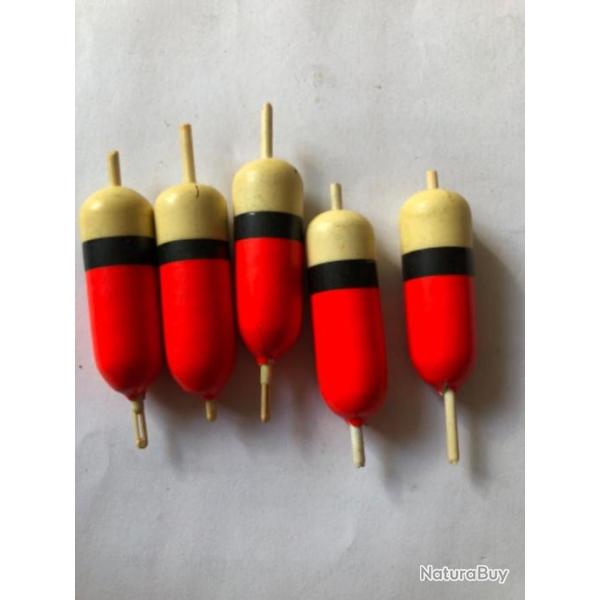 5 flotteur 3 cm 2  gr environ rouge blanc fixe p�che truite  occasion ( flottex)
