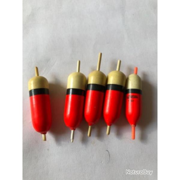5 flotteur 3 cm  1 gr et 2 gr environ rouge blanc fixe p�che truite  occasion ( flottex)