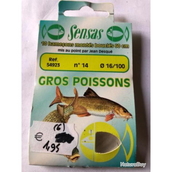 6 hame�on mont� gros poissons 14/16 .   60 cm peche coup Sensas