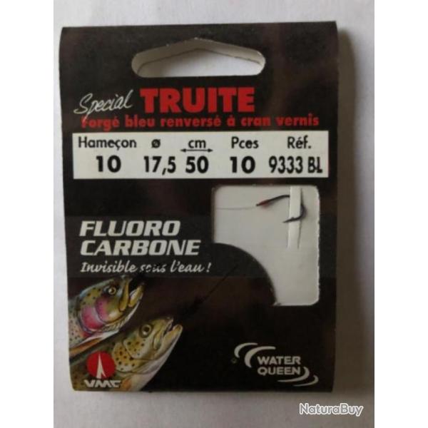10 hame�on mont� � cran vernis fluoro carbone 10/18 .  50 cm 9333 bl vmc peche truite water queen