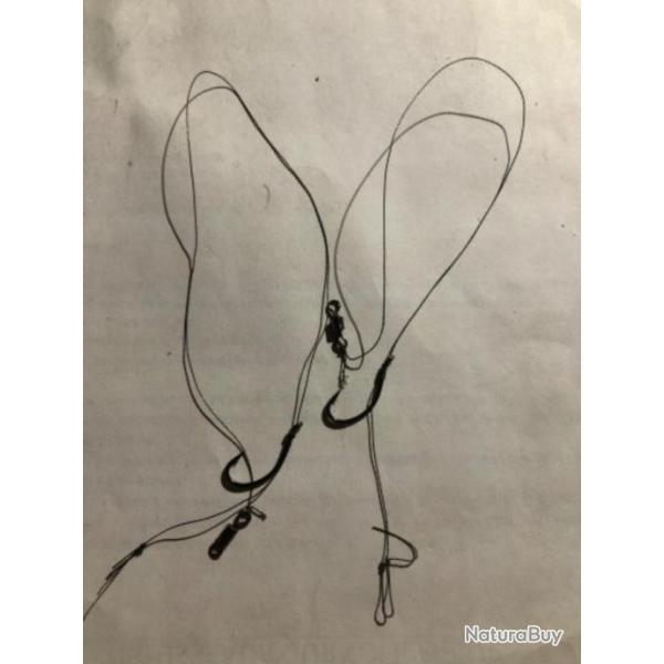 2 hame�on mont� carpe ham 04 . Tresse 20 kg 20 cm peche carpe poisson rose