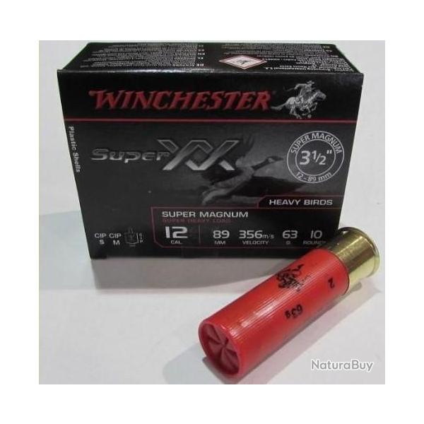1 boite 10 cartouches Winchester Super Magnum XX , cal 12/89  bourre jupe , 63 grammes, Numero 2