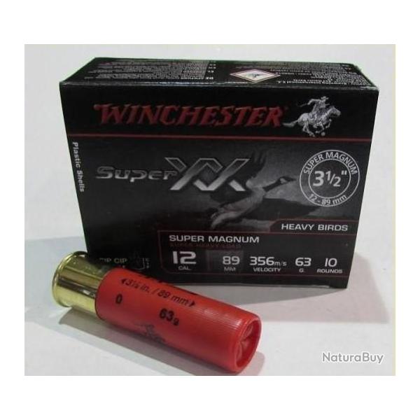 boite de 10 cartouches Winchester Super Magnum XX , cal 12/89  bourre jupe , 63 grammes, Numero 0