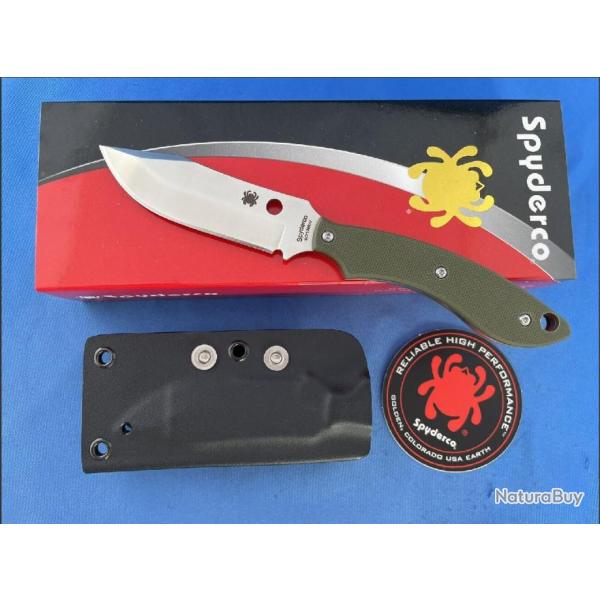 Couteau Spyderco Stok Bowie Lame Acier 8Cr13MoV Manche OD Green G10 Etui Boltaron SCFB49GPOD