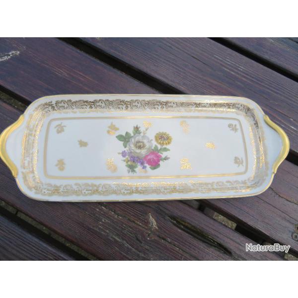 VINTAGE - Plat � cake en porcelaine de LIMOGES,a d�cors fleurs (Raynaud)(XX�)