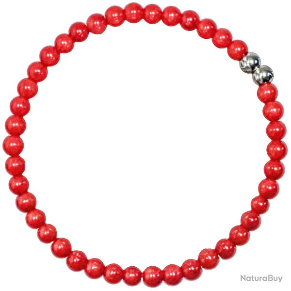 Bracelet en bambou des mers teint� rouge - Perles rondes 5 mm
