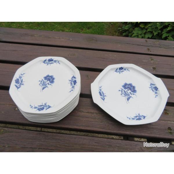Service � dessert 9 pi�ces avec plat en porcelaine de Limoges - Mod�le FEUILLADE (D�cor INALT�RABLE)