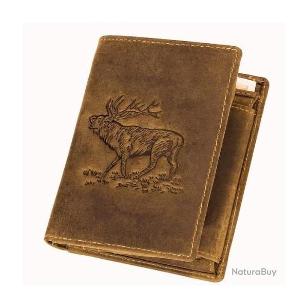 Portefeuille cuir motif "cerf" ouverture verticale