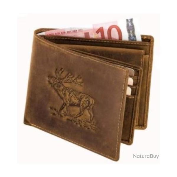 Portefeuille cuir motif "cerf" ouverture horizontale