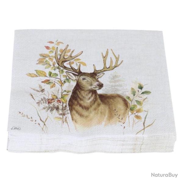 Serviettes de table en papier motif cerf par 20