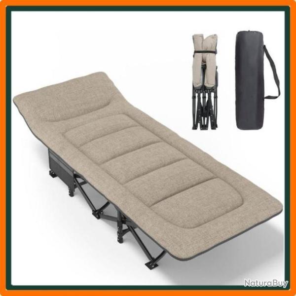 Lit de camping - Charge 200kg - Acier - Pliable - Sac de transport - Beige - Livraison rapide