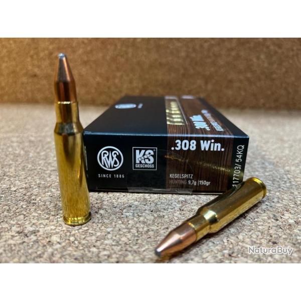 1 BOITE DE MUNITION GRANDE CHASSE RWS 308 WIN KS 9.7gr