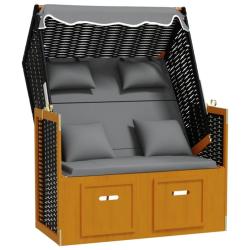 Strandkorb avec coussin r&eacute;sine tress&eacute;e bois solide anthracite 02_0012172