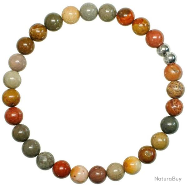 Bracelet en jaspe polychrome - Perles rondes 6 mm