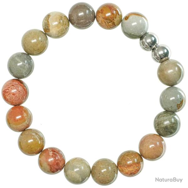 Bracelet en jaspe polychrome - Perles rondes 10 mm
