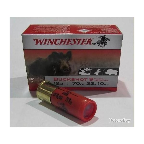 8 boites 10 cartouches Winchester de chevrotine 9 grains bourre grasse , cal 12/70